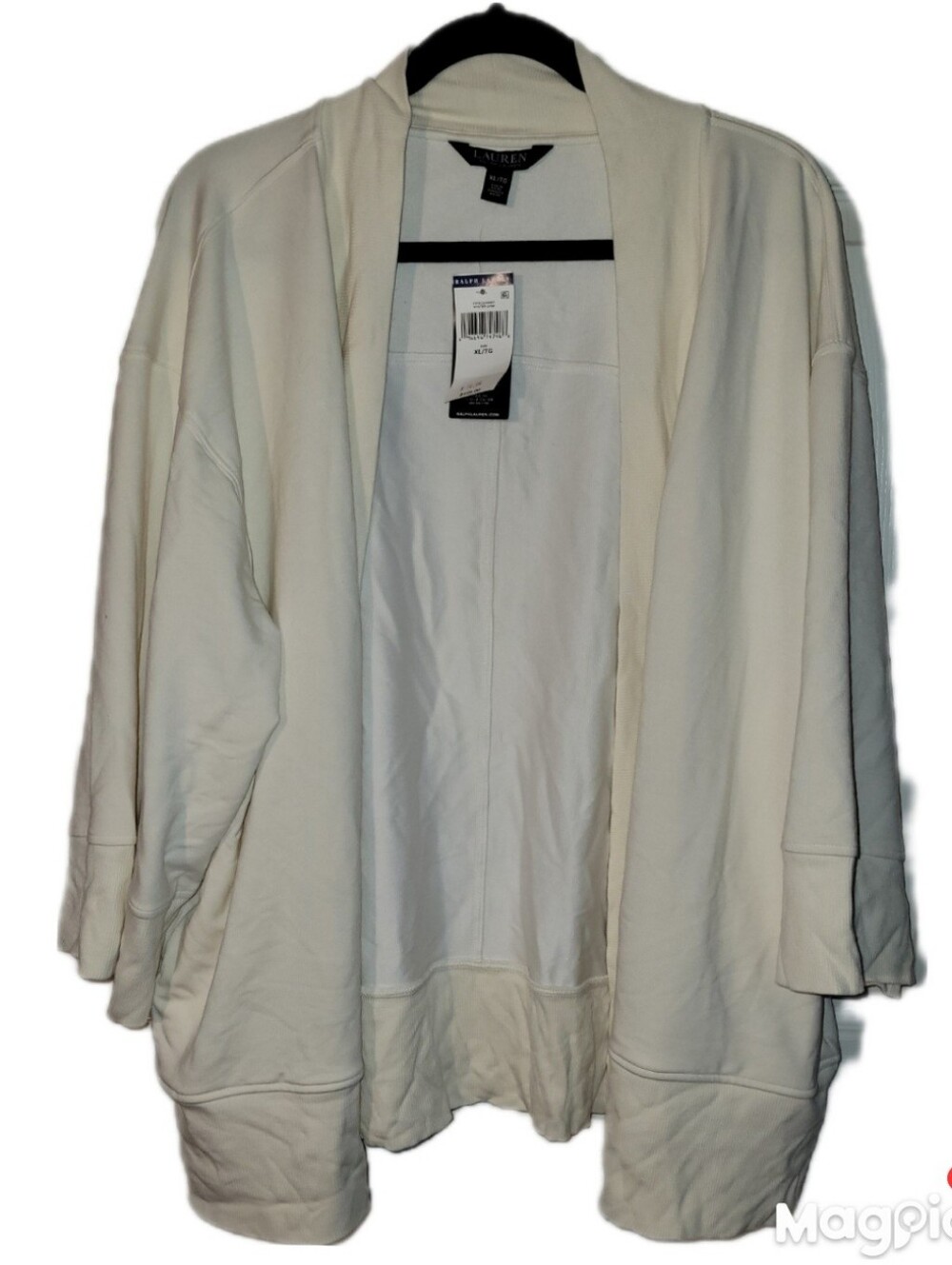 Ralph Lauren Women’s Open Front Cardigan 3/4 Sleeves Viscose Cream XL $125 NWT